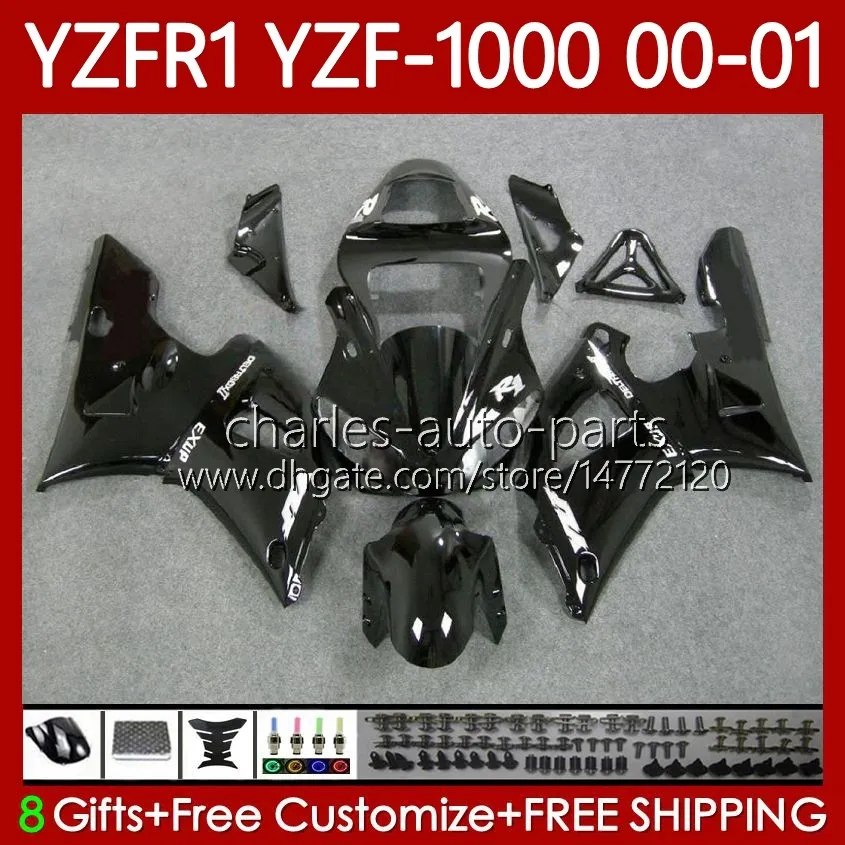 Kroppsarbete för Yamaha YZF1000 YZFR1 00 01 98 99 YZF-R1000 Body 74HM11 Gul Silver YZF 1000 R 1 YZF-R1 YZF R1 2000 2001 1998 1999 Fairing Kit