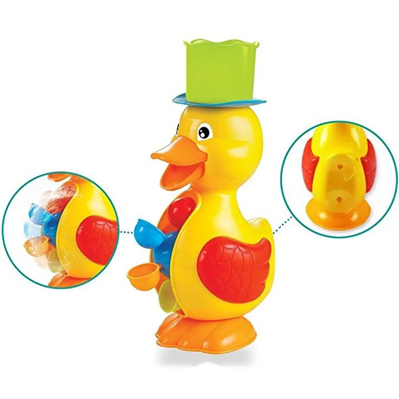 Kids Shower Bath Toys Cute Duck Waterwheel Baby Faucet Bathing Water Spraying Tool Wheel Type Bath Bathtub Duck Toy for Kids LJ201019
