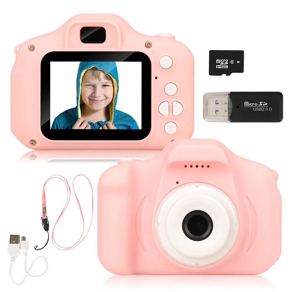 Neu kommen heißer Verkauf Mini-Kinderkamera wiederaufladbare rosa Foto-Video-Wiedergabe 32 GB Kinderspielzeug Kind Mädchen Geburtstagsgeschenk LJ201105
