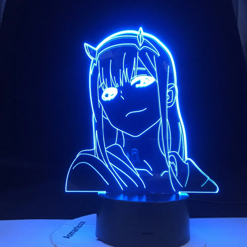 Zero Two Anime Figure 3D Illusion Night Light Lamp Gift for Girls Kids Bedroom Decor Multicolor