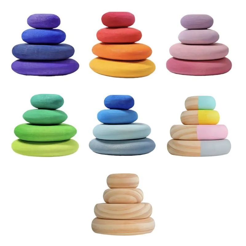 DHgate.com:Children Wooden Rainbow Flat Stone Stacking Game Building ...