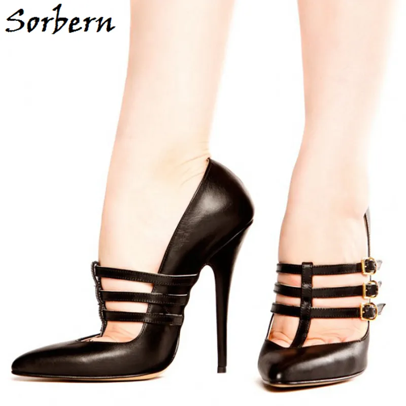 Sorbern Matt Black 14cm Heel Pump Shoes Women Stilettos High Heel Äkta Läder Anpassad 16cm Heel Multi Colors Lady Shoe Size 9