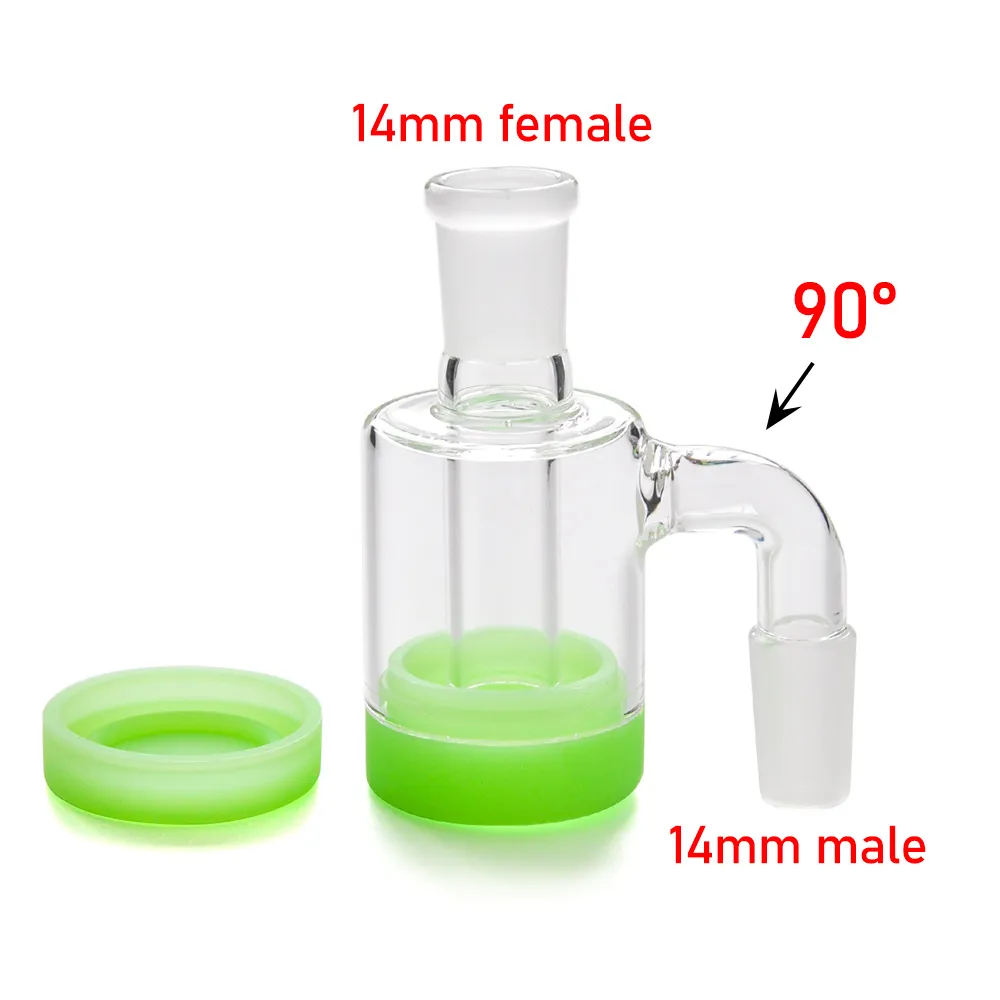 Atacado coletor de cinzas de vidro com recipiente de silicone de 10ML 14MM-14MM junta para bongos de vidro tubulação de água Dab Rigs Glass ashcatcher