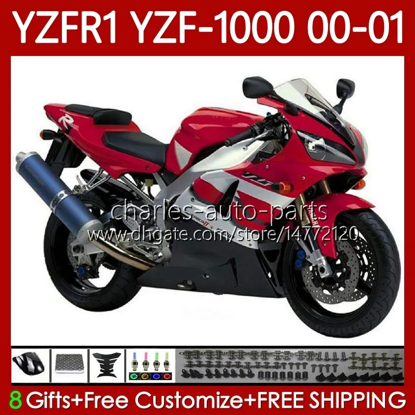 دراجة نارية الجسم YAMAHA YZF-1000 YZF R 1 1000 CC YZF-R1 00-03 هيكل السيارة 83NO.0 YZF R1 1000CC YZFR1 00 01 02 03 YZF1000 2000 2001 2002 2003 OEM FALTINGS KIT مصنع أحمر