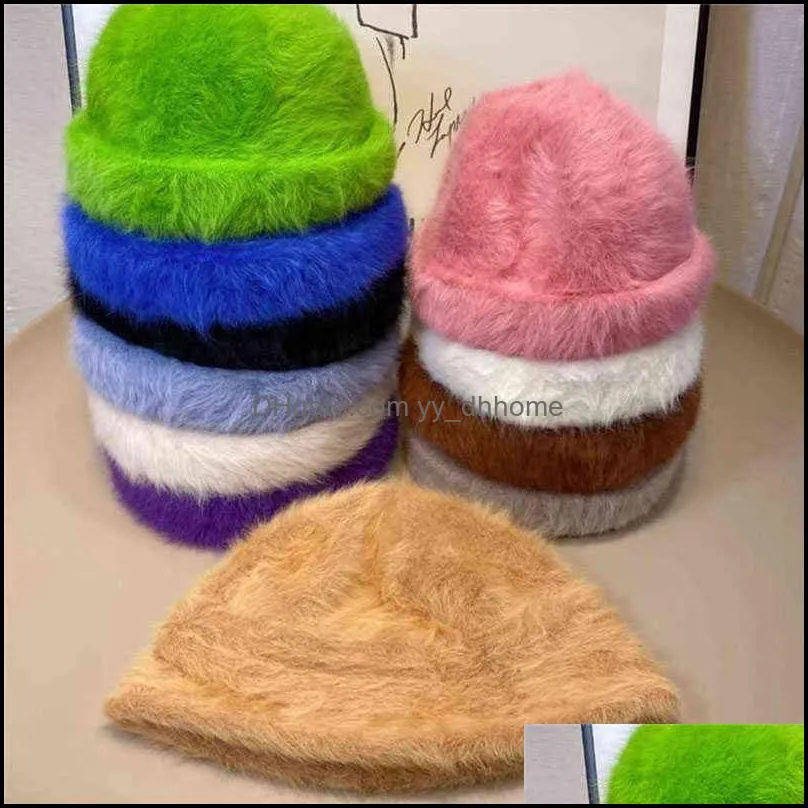 Stingy Brim Hats & Caps Hats Scarves Gloves Fashion Accessories Real Rabbit Fur Knitted For Women Sklcap Men Beanie Winter Retro Brimless M
