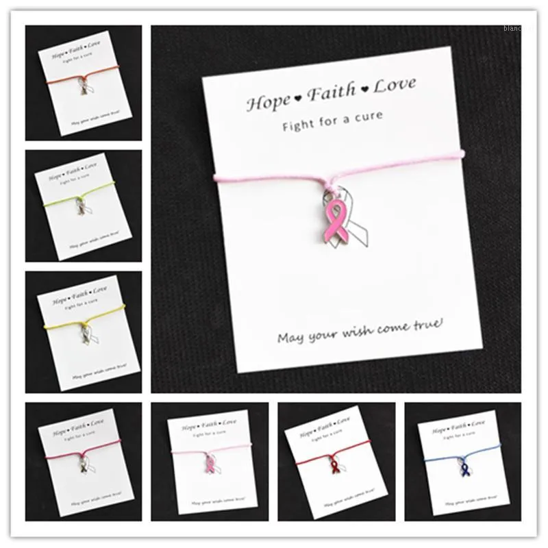 Commercio all'ingrosso Speranza Nastro Rosa Consapevolezza Del Cancro Al Seno Charms Wish Card Braccialetto di Fascino Per Le Donne Uomini Ragazze Regalo di Amicizia 1 pz/lotto1