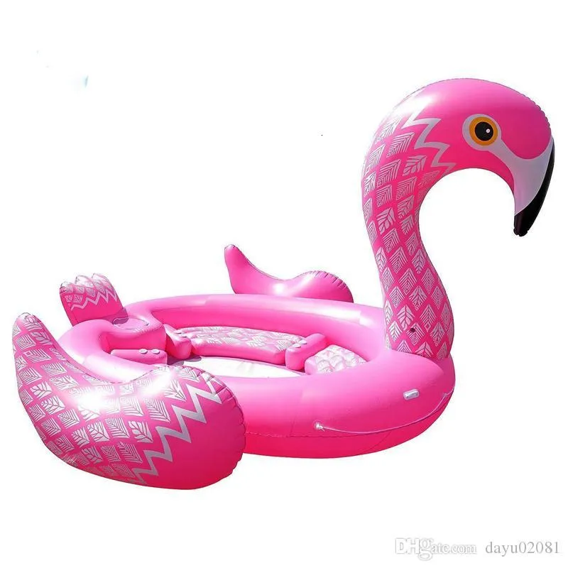 6-7 Person Inflatable  Pink Flamingo Pool Float Large Lake Float Inflatable Float Island Water Toys Pool Fun Raft