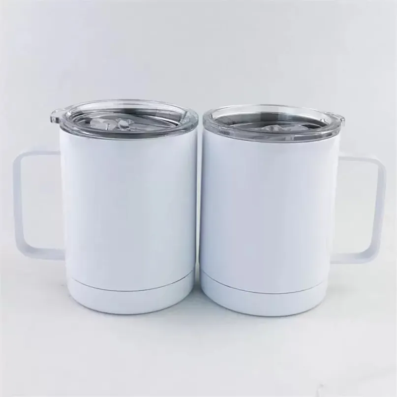 12oz Blank Sublimation Water Mug White Stainless Steel Insulated Cups Double Wall Vacuum Car Cup Portable Travel Tumbler with Handle 0115