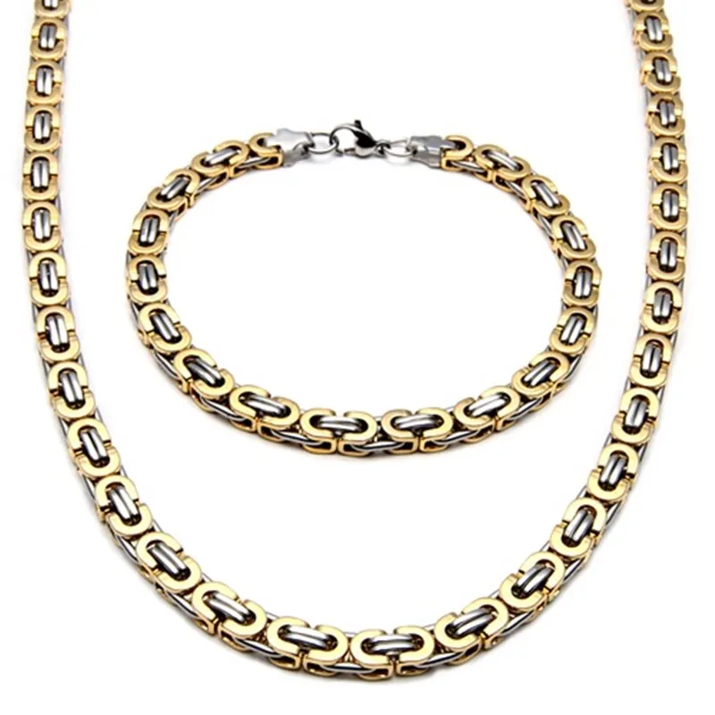 Vendita calda moda tono argento collana in acciaio inossidabile bracciale da uomo piatto catena bizantina lunghezza 22 pollici