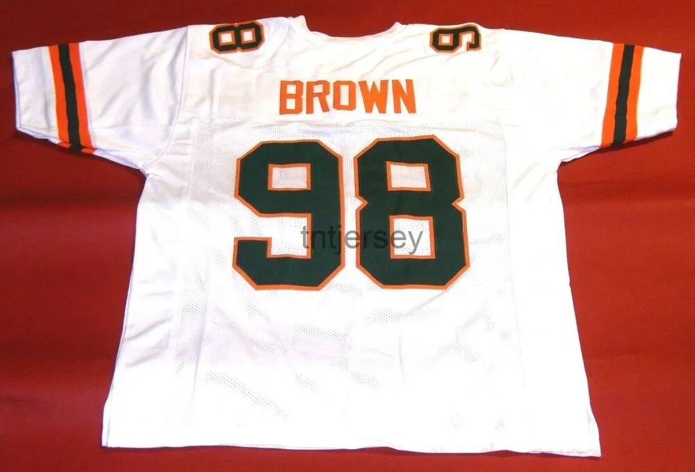 JEROME BROWN PERSONALIZZATO ECONOMICO MIAMI HURRICANES JERSEY BIANCO CUCITO AGGIUNGI QUALSIASI NUMERO DI NOME