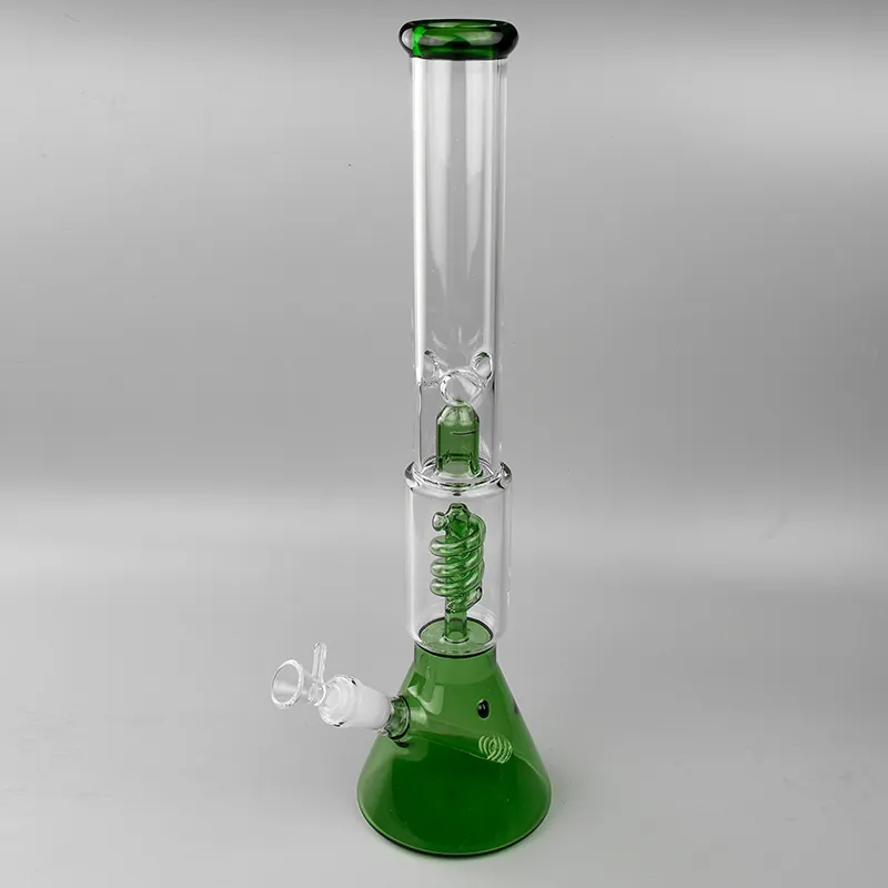 Fabrieksprijs Zwart Kleur Premium Spiraal Perc Beker Base Ice Bong Glass Water Pipe Bongs Water Pipe 15.8 Inches Lange ES-GB-024