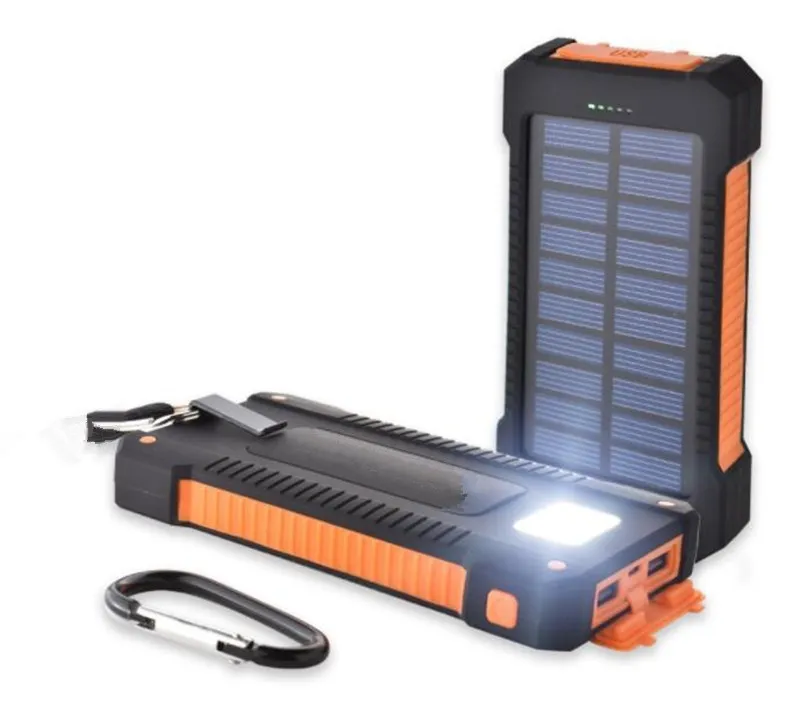 20000mah solar power bank  with LED flashlight Camping lamp Double head Battery panel waterproof outdoor charging Cell phone