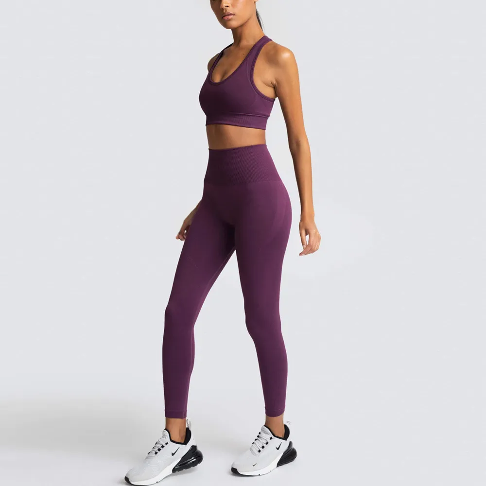 Set da yoga per donna senza cuciture 2 pezzi Gilet Leggings Pantaloni Tuta da fitness Abbigliamento da corsa Abbigliamento da palestra Top Abbigliamento sportivo Collant Tuta Leggings senza cuciture Abbigliamento da allenamento