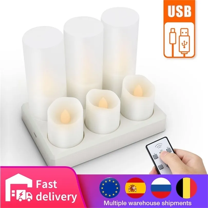 Creative Rechargeable Led Candle Light With Remote Control Flame Tea Home Wedding Birthday Decoration Drop 211222