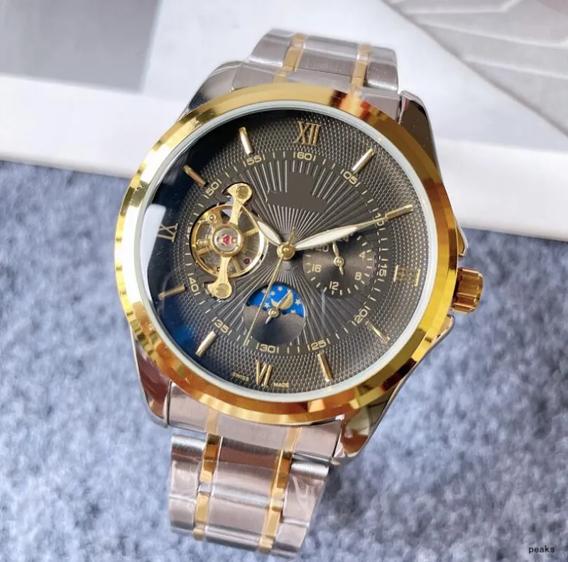 Mens Automatic Mecânica Moon Relógios Estilo Clássico 43mm Full Strap Aço Inoxidável Top Quality Relógios de Pulso Sapphire Super Crime Premi 1415