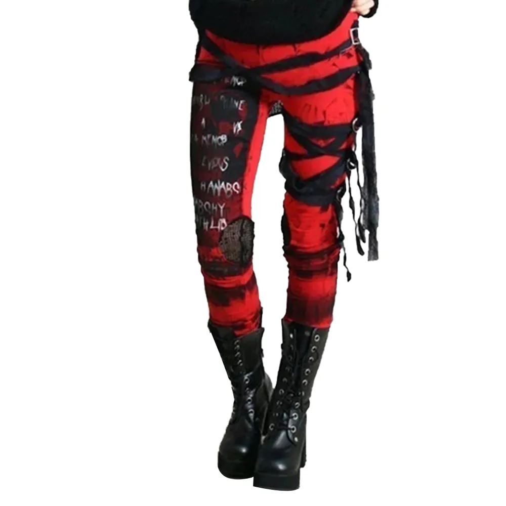 Pantaloni Leggings A Matita In Stile Gotico Con Lacci Laterali – Donna