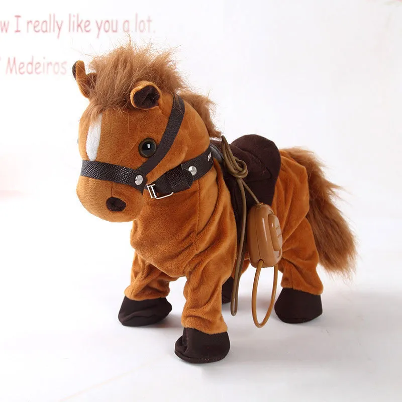 Poney Robot Réaliste – Marche, Aboie, Remue La Queue – Peluche Interactive 20x17 Cm – Blanc, Café Ou Marron