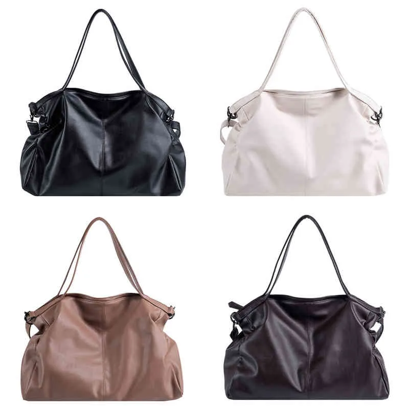 Nxy Handbag Shoulder Bags for Women Large Hobo Shopper Solid Color Quality Soft Leather Crossbody Lady Travel Tote 0209