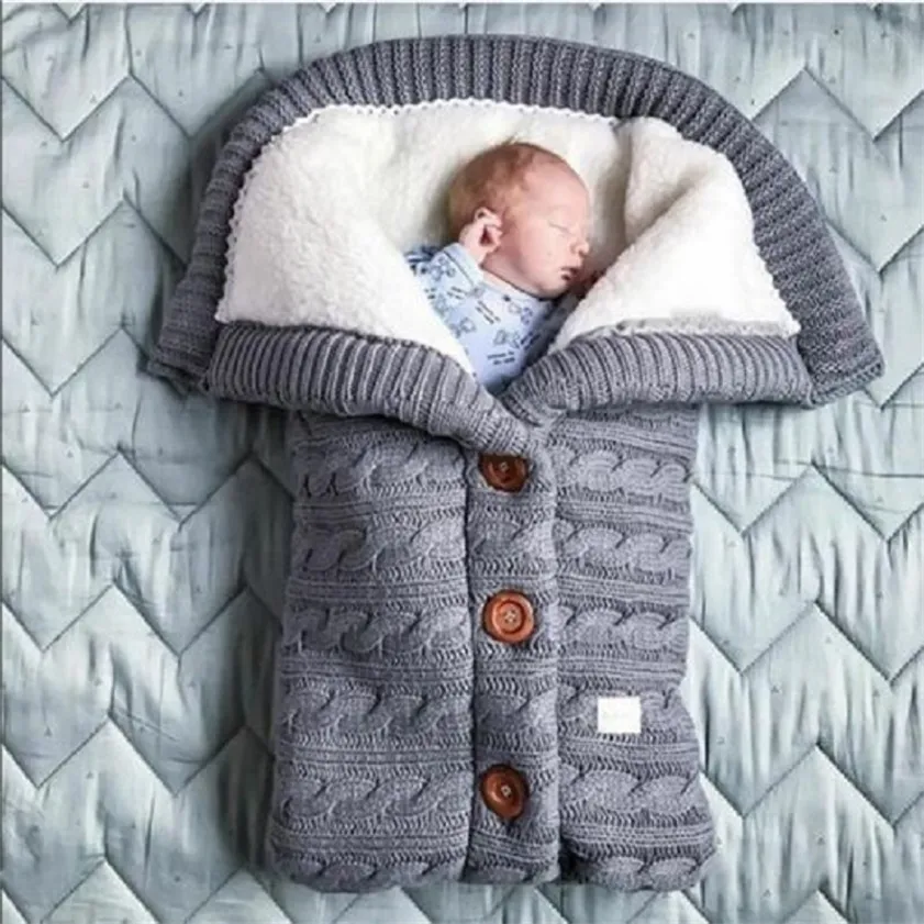Baby sovsäckar Kuvert Vinter Barn Sova Sack Footmuff för barnvagn Stickad Sömn Sack Born Swaddle Stickad ull Slapapzak 220216