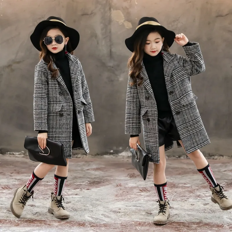 # Apuramento # meninas trench casaco casaco de xadrez meninas casaco de inverno jaqueta de lã outerwear casaco de crianças para meninas crianças roupas 201106