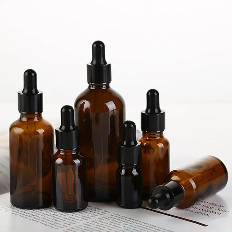 Amber Glass Liquid Reagent Pipette Bottles Eye Dropper Aromatherapy 5ml-100ml Essential Oils Perfumes bottle wholesale