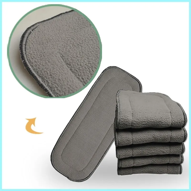 Prix de gros 200pcs inserts de charbon de bambou doublures réutilisables pour couches lavables de poche tampons absorbants 5 couches jour et nuit 201117
