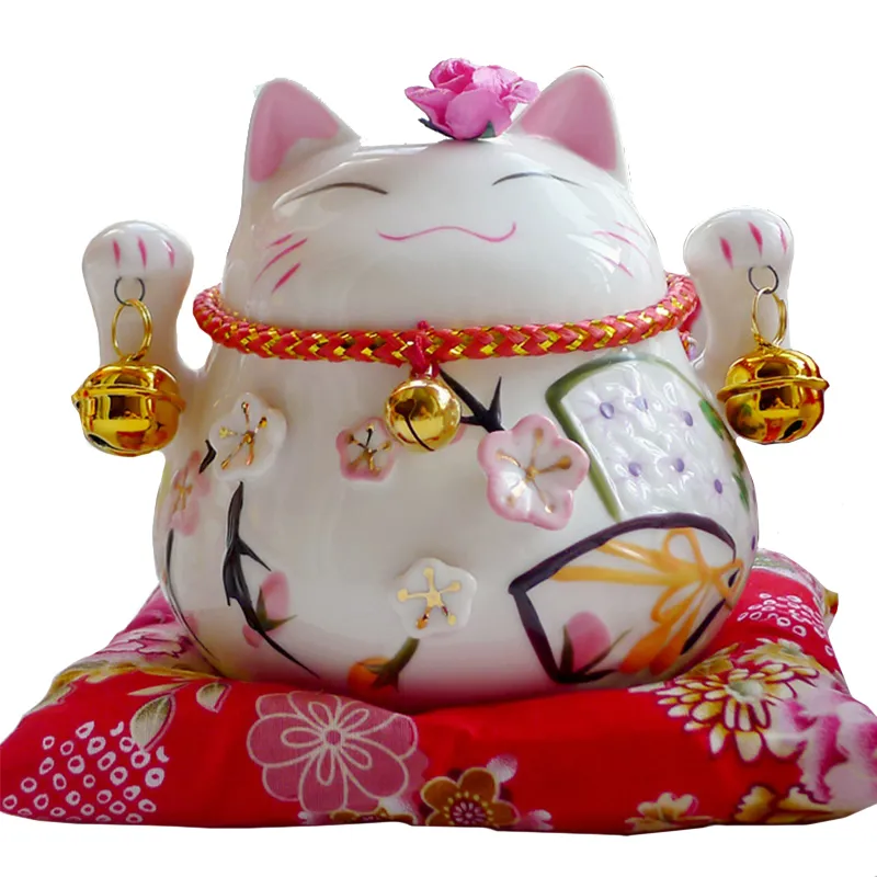 Maneki Neko Ceramic Lucky Cat Home Decor Porcelain Figurka Biznes Gift Fortune Cat Pieniądze Pudełko Fengshui Craft Optning Ornament T200710