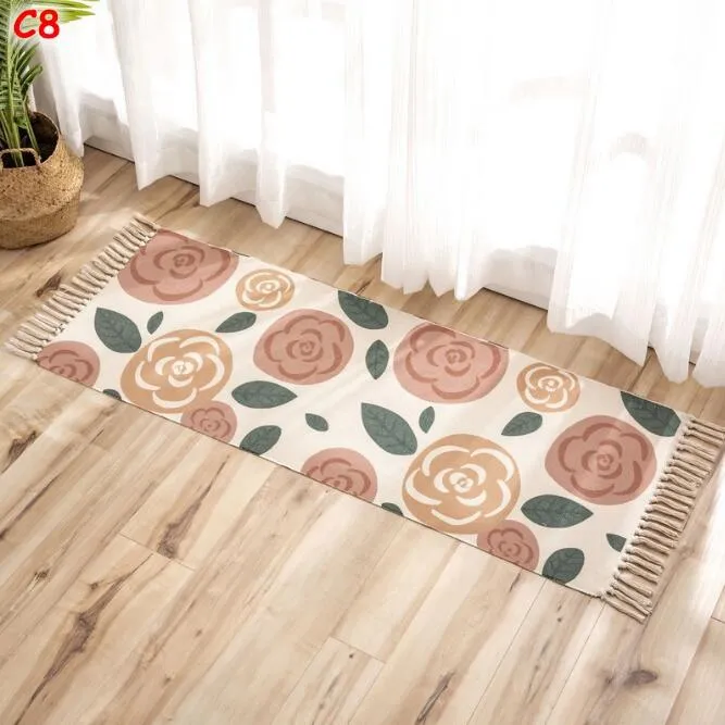 Boho Kitchen Runner Rug Carpets Geometric Sink Rug with Tassels Cotton Woven Soft Indoor Mat Hallways Machine Washable Carpet for Laundry Living Room Bathroom