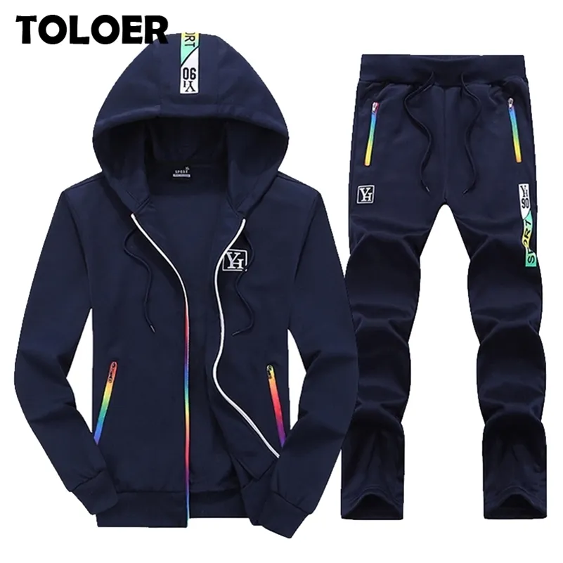 Mode män set tracksuits hooded + byxor höst manlig två stycke uppsättningar kläder mens avslappnad spår kostym sportkläderjacka + pant 201210