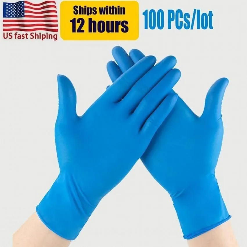 US Stock Blue Nitrile Disposable Gloves Powder Free (Non Latex) - pack of 100 Pieces gloves Anti-skid anti-acid gloves FY4036