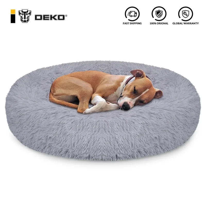 DEKO Pet Dog Bed Super Soft Kennel Round Fluffy Cat House Cálido Cómodo Cojín para dormir Mat Sofá Lavable Puppy Plush 201120