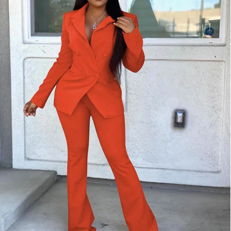 Bureau Dames Pantalon Femme Rouge Rose Casual Boutons Double Boutonnage Blazer Pantalon Flare Ensemble Deux Pi ces Costumes Formels1