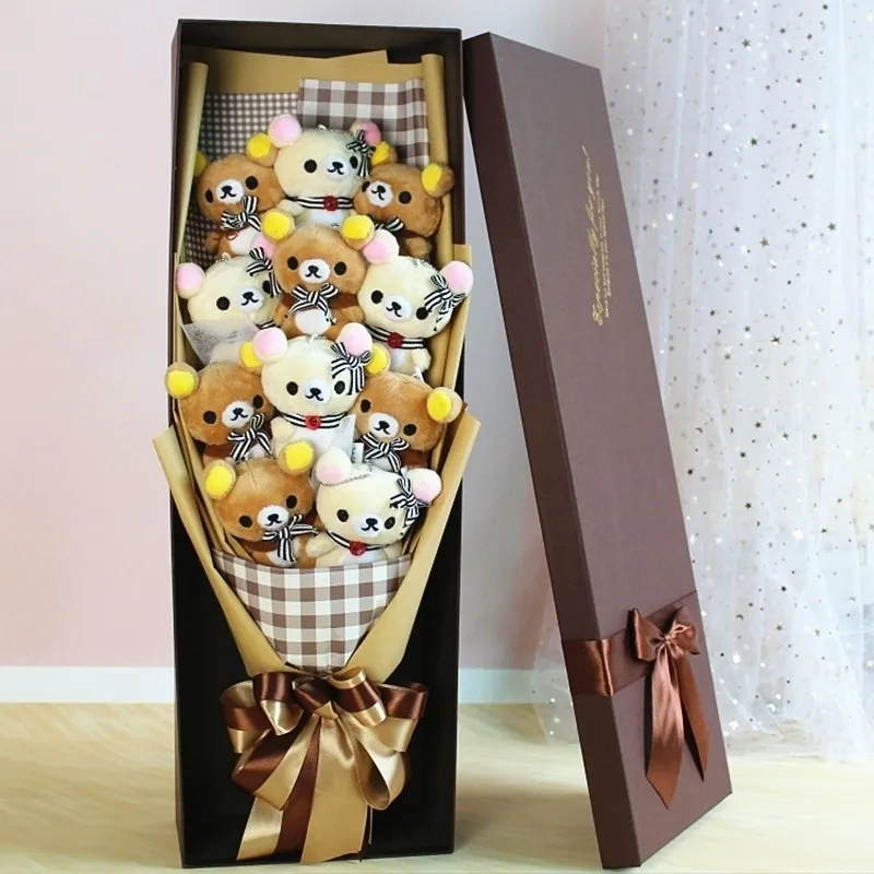 Sevimli doldurulmuş hayvan peluş oyuncak sevgilisi rilakkuma ayı çiçek buket hediye kutusu doğum günü Sevgililer Günü Noel Hediyeleri 220304