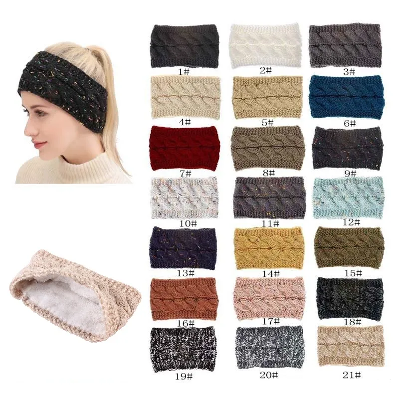 Ear Muffs Add fluff style 21 Colors Knitted Twist Headband Women Winter Sports Ears Warmer Head Wrap Hairband Fashion Hair Accessories