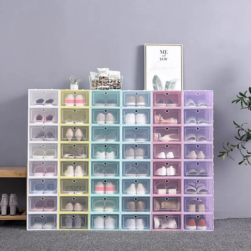 Scatole per scarpe da 30 pezzi Set di contenitori pieghevoli in plastica trasparente per la casa Scarpiera Organizer Stack Display Box Consegna gratuita