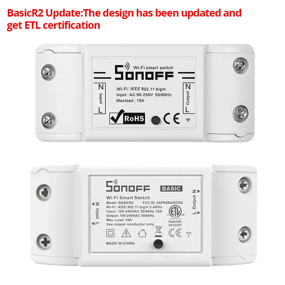 Sonoff Basic R2 Smart Switch Wifi Wireless Smart Home Remote Control Timer  DIY Switch Via Ewelink APP Work with Alexa Google