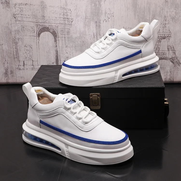 Trend New Men White Air Cushion Thick Bottom Casual shoes Flat Platform Prom Shoes Loafers Sports Walking Sneakers