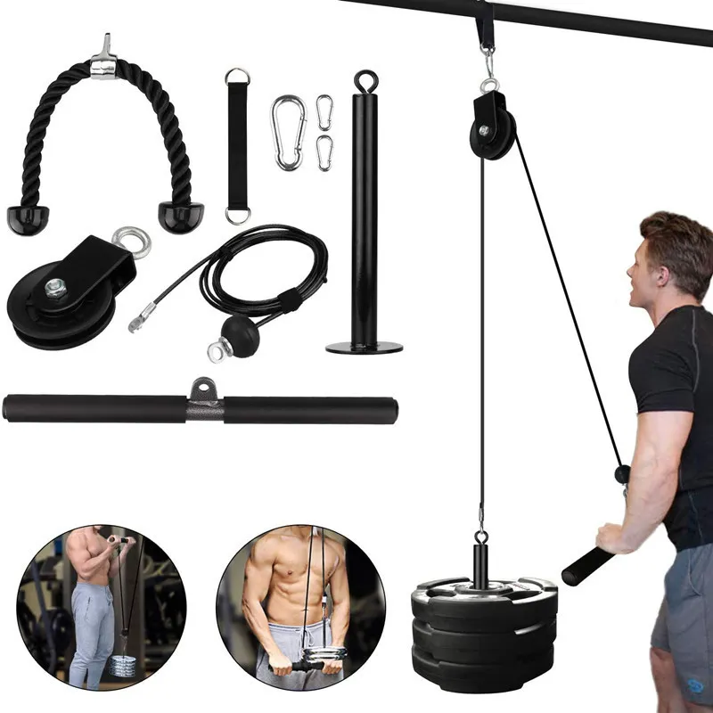 Home DIY Fitness Pulley Cable Rope Attachment System Tool Kit Loading Pin Lifting Arm Biceps Triceps Hand Strength Gym Training Equipment