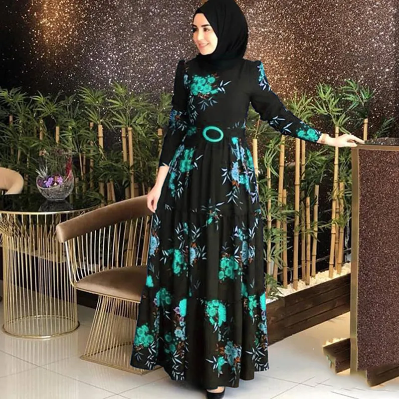 Turkey Muslim Muslim Hijab Dress Women Print Floral Islamic