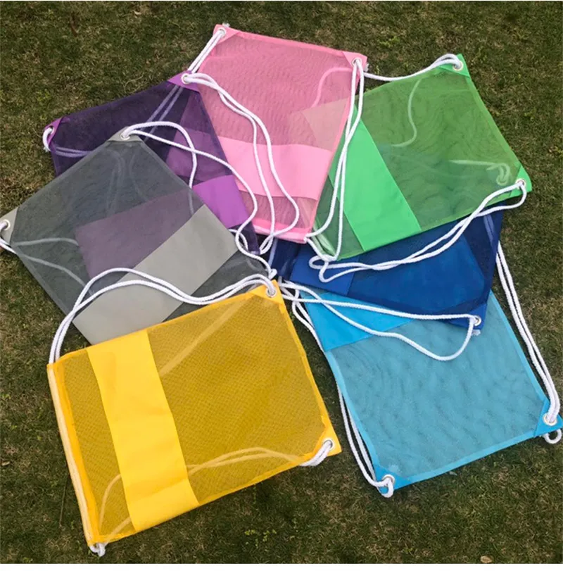 Mesh Drawstring Beach Bag for Swimming Gear Backpack Foldable Sports Football Soccer Pocket