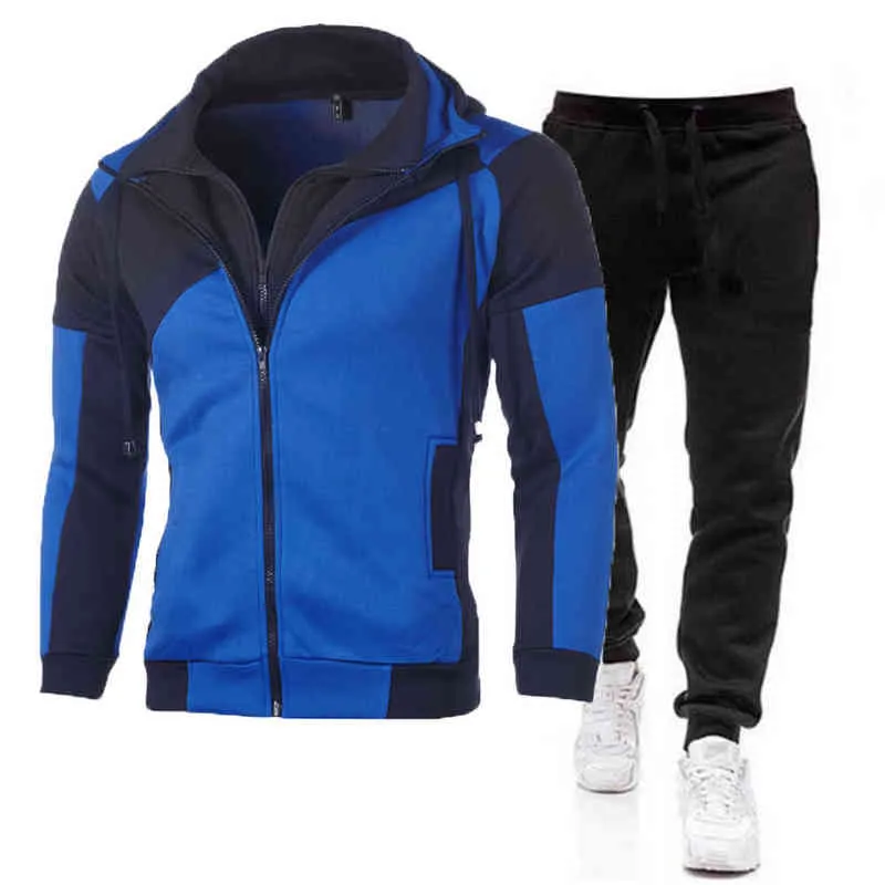 Casaco de inverno de outono masculino casaco e calças esportes quentes terno homens tracksuit treino corredor running ginásio ginásio sportswear y1221