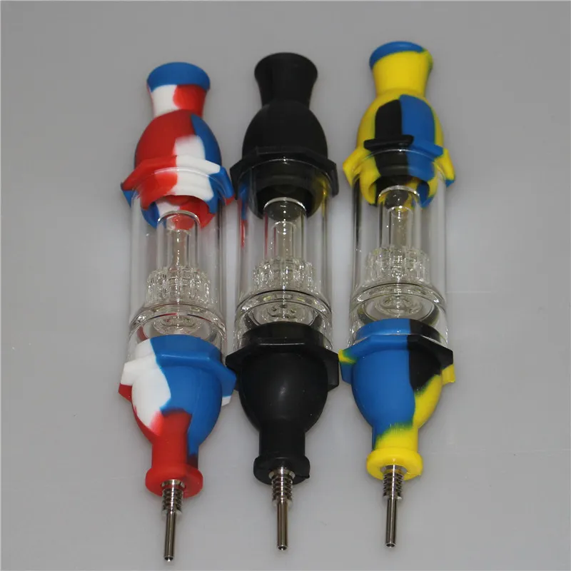 Tubos de silicona Hookah Bongs de néctar con clavo de titanio GR2 Juntas de 10 mm Plataforma petrolera Concentrado Dab Straw Mini Bong de vidrio