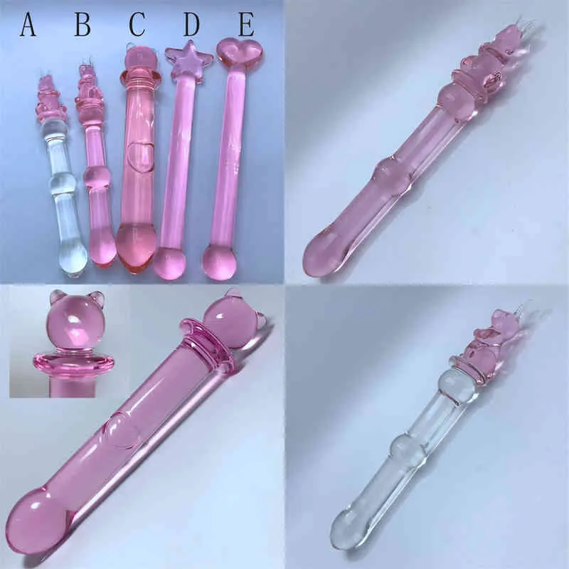 NXY DildoS Consoladores de Cristal Color Rosa Con Forma Conejo Para Mujer Consolador Realista Pene Grande Punto G Tapn Anale Juguetes 220111