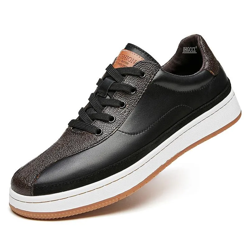 New men's casual shoes high quality cowhide flat shoe bold metal accessories men's and women's daily shoes P4