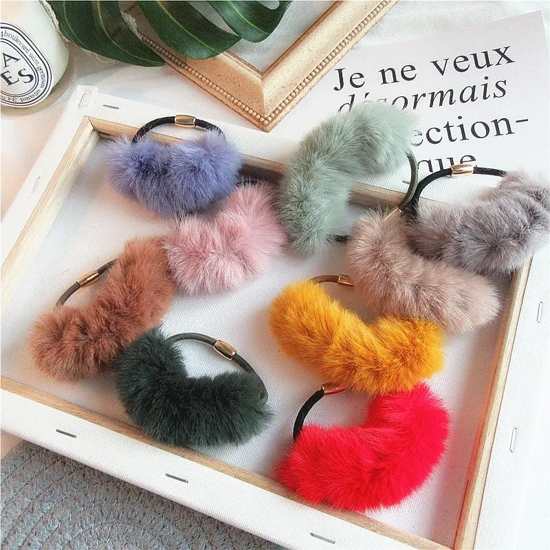 Winter Cute Imitation Mink Hair Scrunchie Women Girls Elastic Hair Rubber Bands Accessories For Girls Rope Ring Headdress