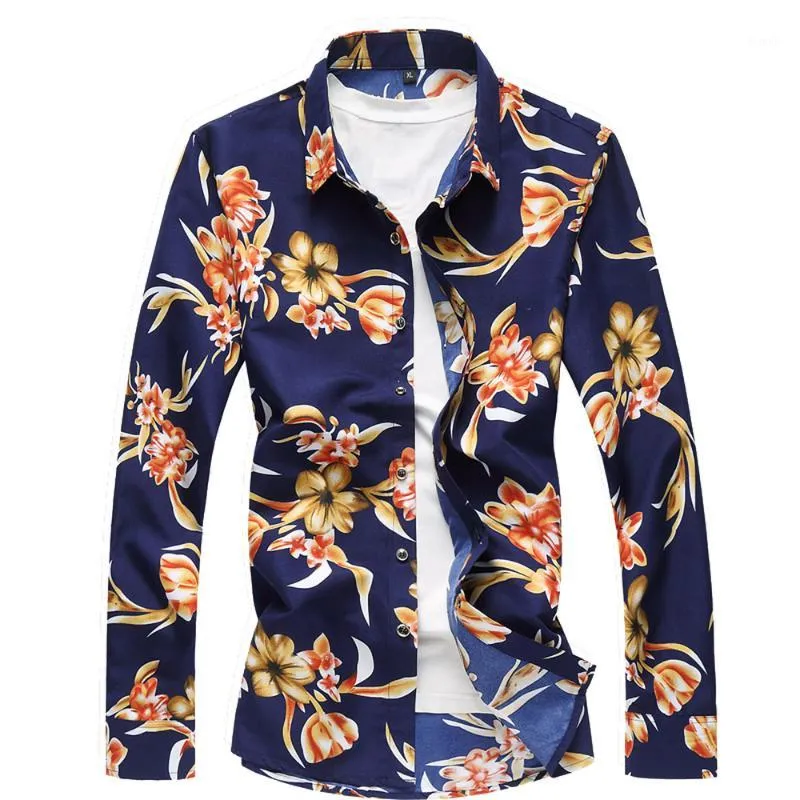 Men's Casual Shirts M-7XL Floral Shirt Male Long Sleeves Blouse Flower Design Fashion Clothing Mens Dress Nice Spring Autumn1