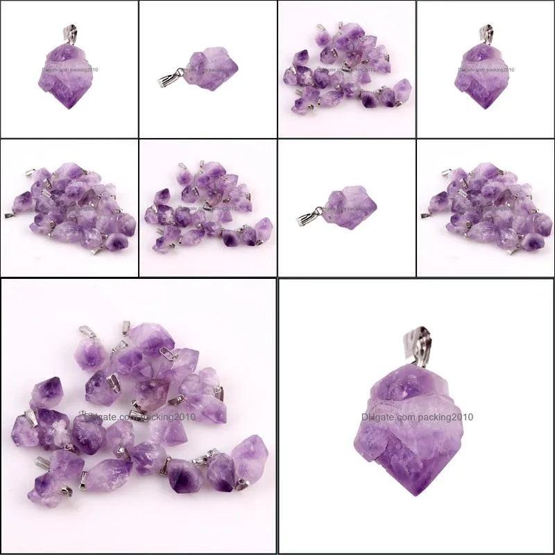 Wholesale- Natural Amethyst Point Stone Pendants Pendulum Crystal Chakra Healing Reiki Beads Free