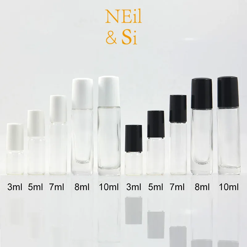 Di trasporto 3ml / 5ml / 7ml / 10ml di vetro trasparente profumo Roller bottiglia cosmetico compone Olio essenziale di massaggio Roll on Bottiglie
