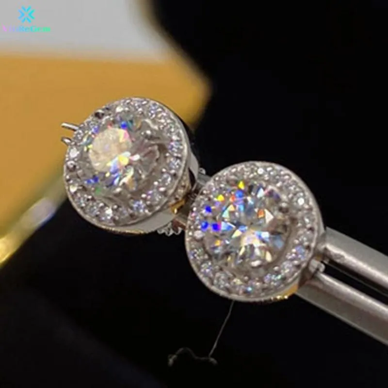 Stud Vinregem Hip Hop Rock 925 Sterling Silver VVS Round Cut D Color Real Moissanite Diamonds Studs Earrings Fine Jewelry With GRA