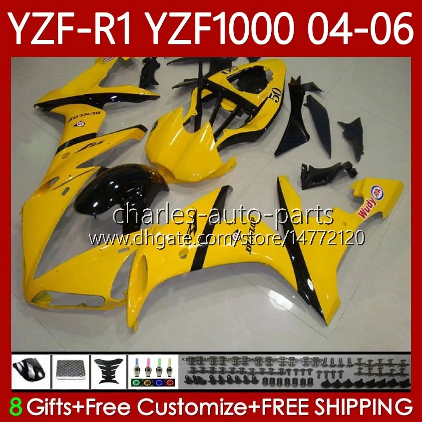 Kit carrozzeria per YAMAHA YZF R 1 1000 CC YZF1000 YZF-R1 Giallo nero 2004 2005 2006 Corpo OEM 89No.115 YZF R1 1000CC 2004-2006 YZF-1000 YZFR1 04 05 06 Carenatura moto